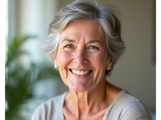 Portrait of Margaret, a vibrant senior woman smiling.