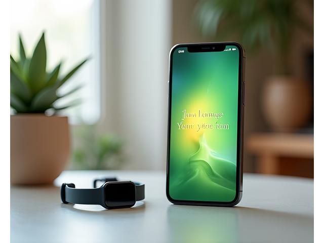 A smartphone displaying the Veridian Bloom app interface with wellness tracking features, integrated with a smartwatch and fitness tracker.