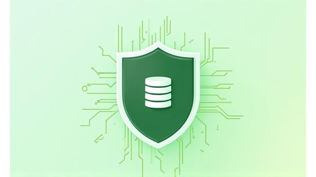 Illustration of digital lock and shield protecting a stylized database icon, representing data security.