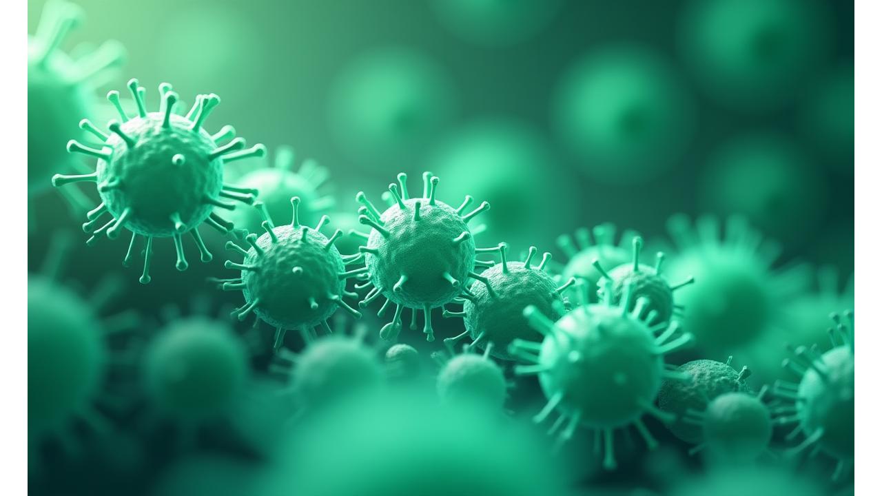 Microscopic cells defending against viruses, rendered in a scientific yet artistic style.