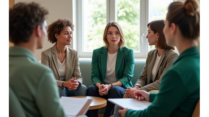 Group of diverse professionals participating in a mental health awareness workshop